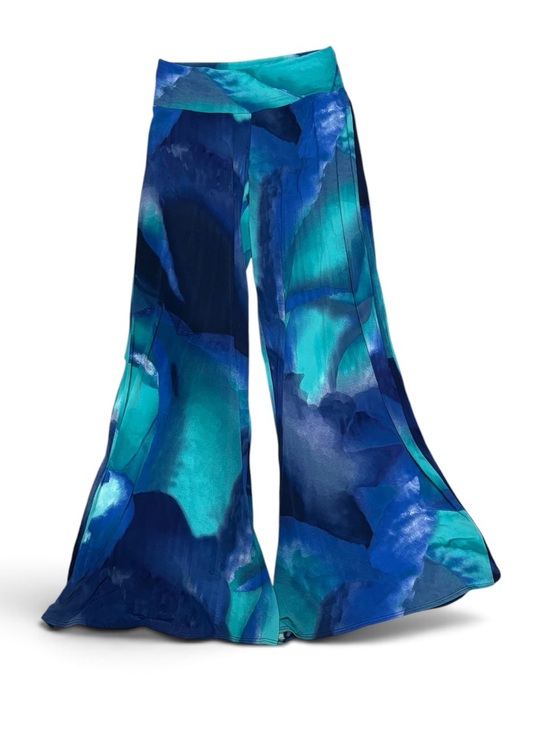 Clara Sun Woo Pants - Clara Sunwoo Blue and Green Abstract Print Wide Leg Palazzo Pants Size L